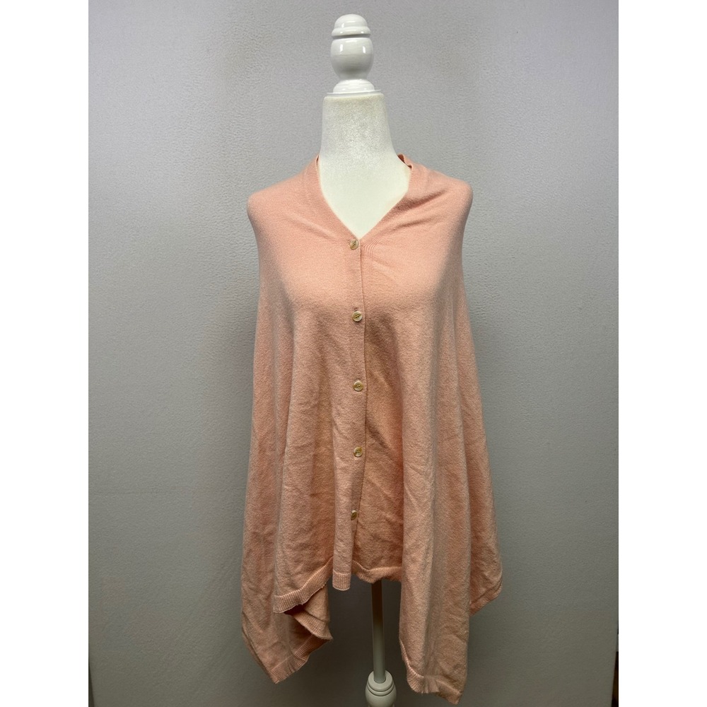 Balletcore Coquette Puli Womens OS Peach Pink Knit Button Front Poncho Wrap
